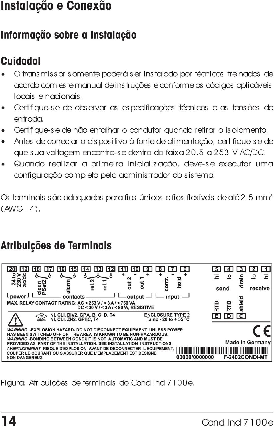 Certifique-se de observar as especificações técnicas e as tensões de entrada. Certifique-se de não entalhar o condutor quando retirar o isolamento.