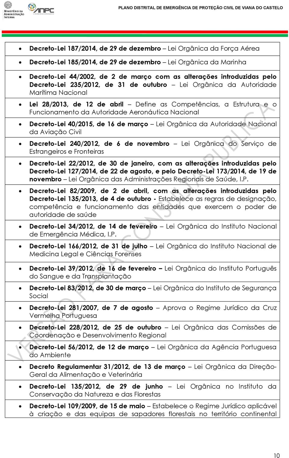 Estrutura e o Funcionamento da Autoridade Aeronáutica Nacional Decreto-Lei 40/2015, de 16 de março Lei Orgânica da Autoridade Nacional da Aviação Civil Decreto-Lei 240/2012, de 6 de novembro Lei