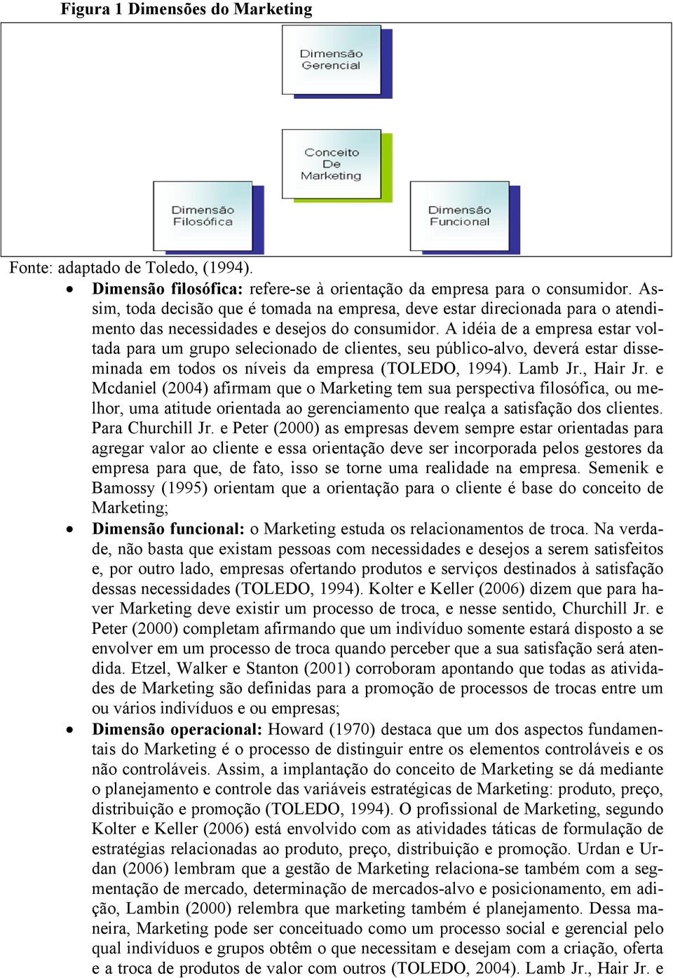 A idéia de a empresa estar voltada para um grupo selecionado de clientes, seu público-alvo, deverá estar disseminada em todos os níveis da empresa (TOLEDO, 1994). Lamb Jr., Hair Jr.