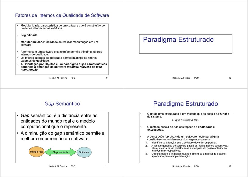 Os fatores internos de qualidade permitem atingir os fatores externos de qualidade. A é um paradigma cujas características permitem a obtenção de software modular, legível e de fácil manutenção.