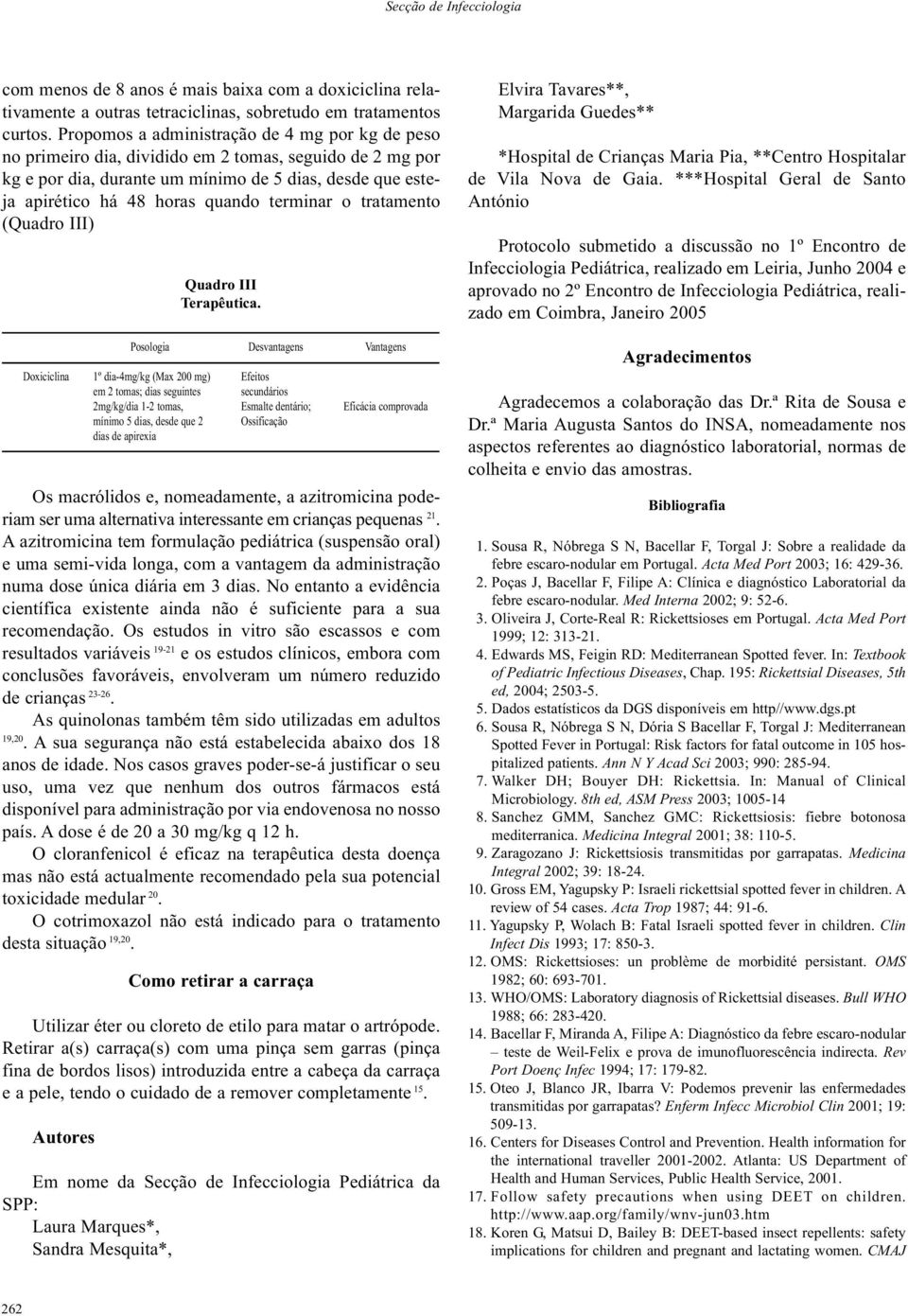 terminar o tratamento (Quadro III) Os macrólidos e, nomeadamente, a azitromicina poderiam ser uma alternativa interessante em crianças pequenas 21.