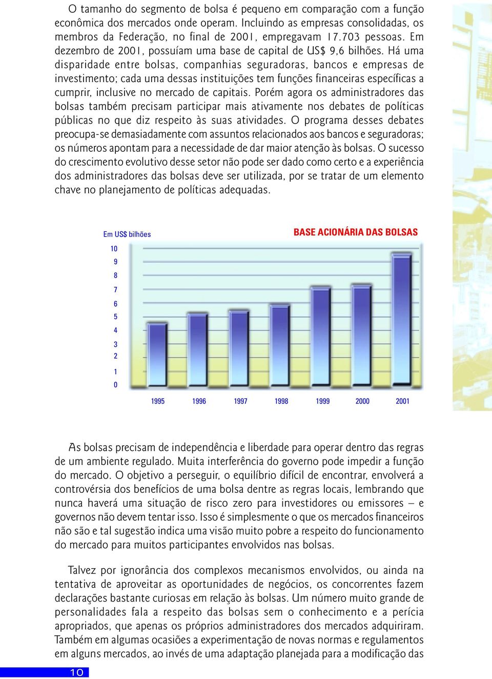 Há uma disparidade entre bolsas, companhias seguradoras, bancos e empresas de investimento; cada uma dessas instituições tem funções financeiras específicas a cumprir, inclusive no mercado de