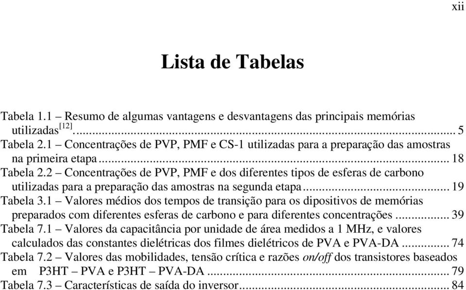 2 Concentrações de PVP, PMF e dos diferentes tipos de esferas de carbono utilizadas para a preparação das amostras na segunda etapa... 19 Tabela 3.