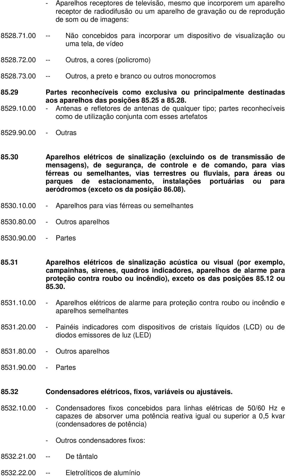 29 Partes reconhecíveis como exclusiva ou principalmente destinadas aos aparelhos das posições 85.25 a 85.28. 8529.10.