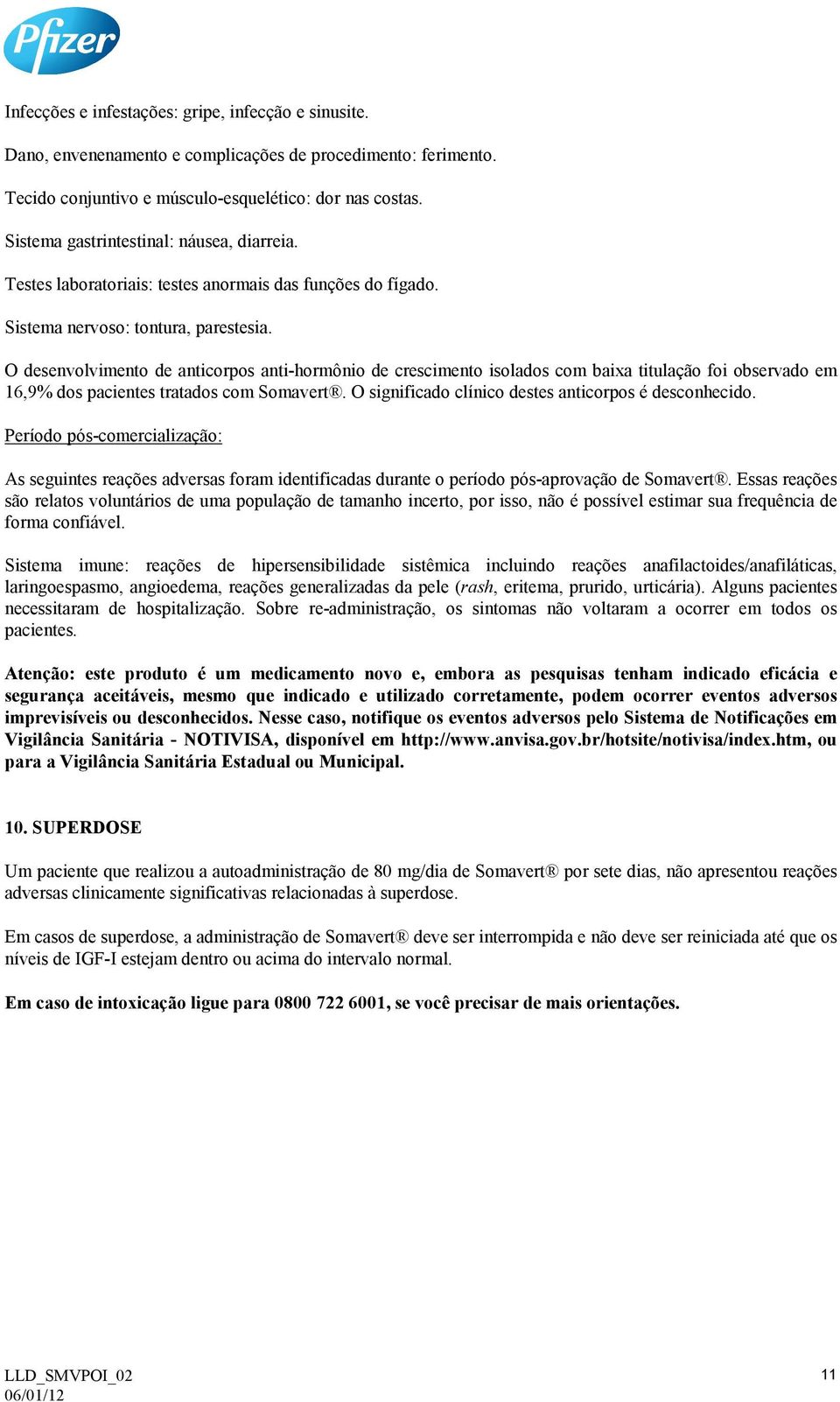 O desenvolvimento de anticorpos anti-hormônio de crescimento isolados com baixa titulação foi observado em 16,9% dos pacientes tratados com Somavert.