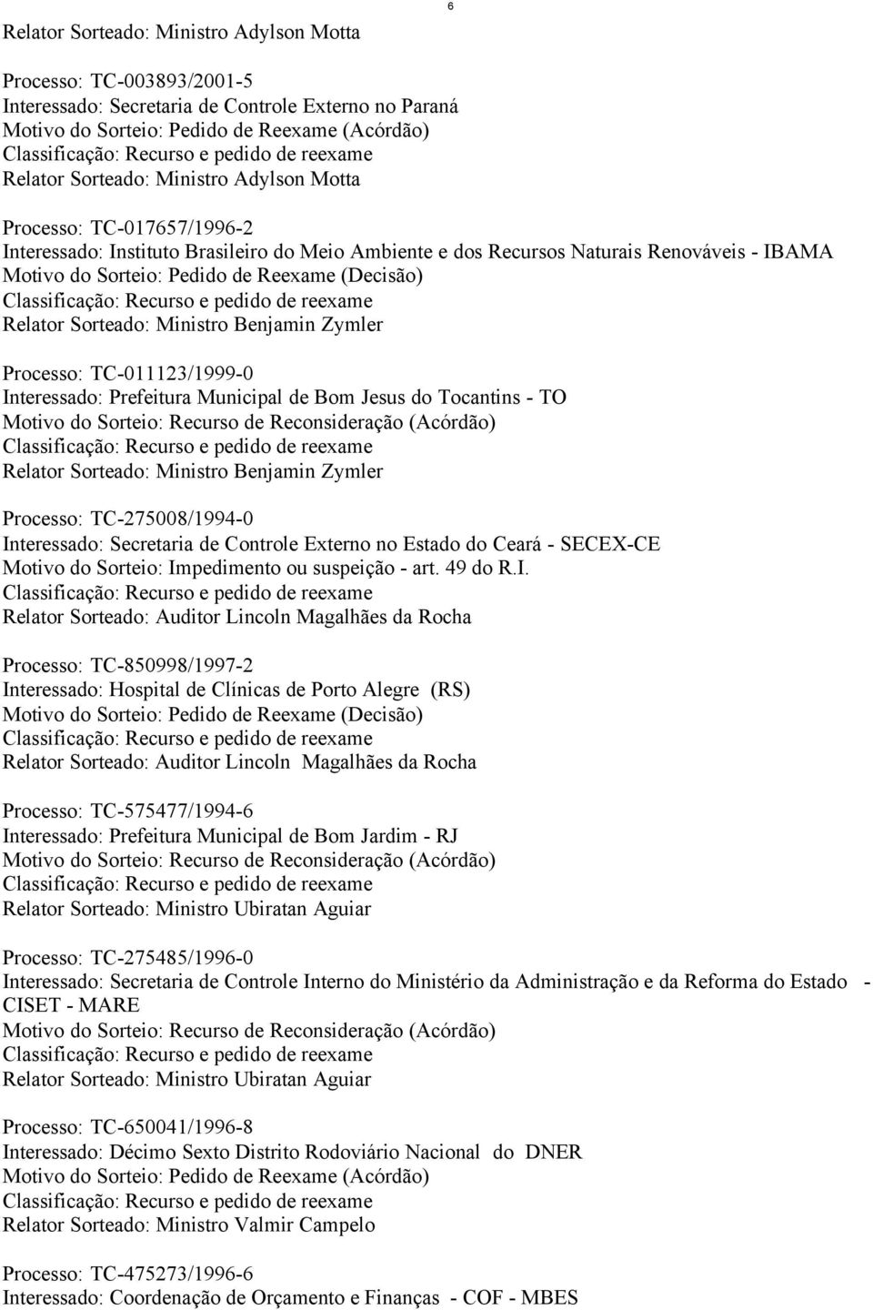 Pedido de Reexame (Decisão) Classificação: Recurso e pedido de reexame Relator Sorteado: Ministro Benjamin Zymler Processo: TC-011123/1999-0 Interessado: Prefeitura Municipal de Bom Jesus do