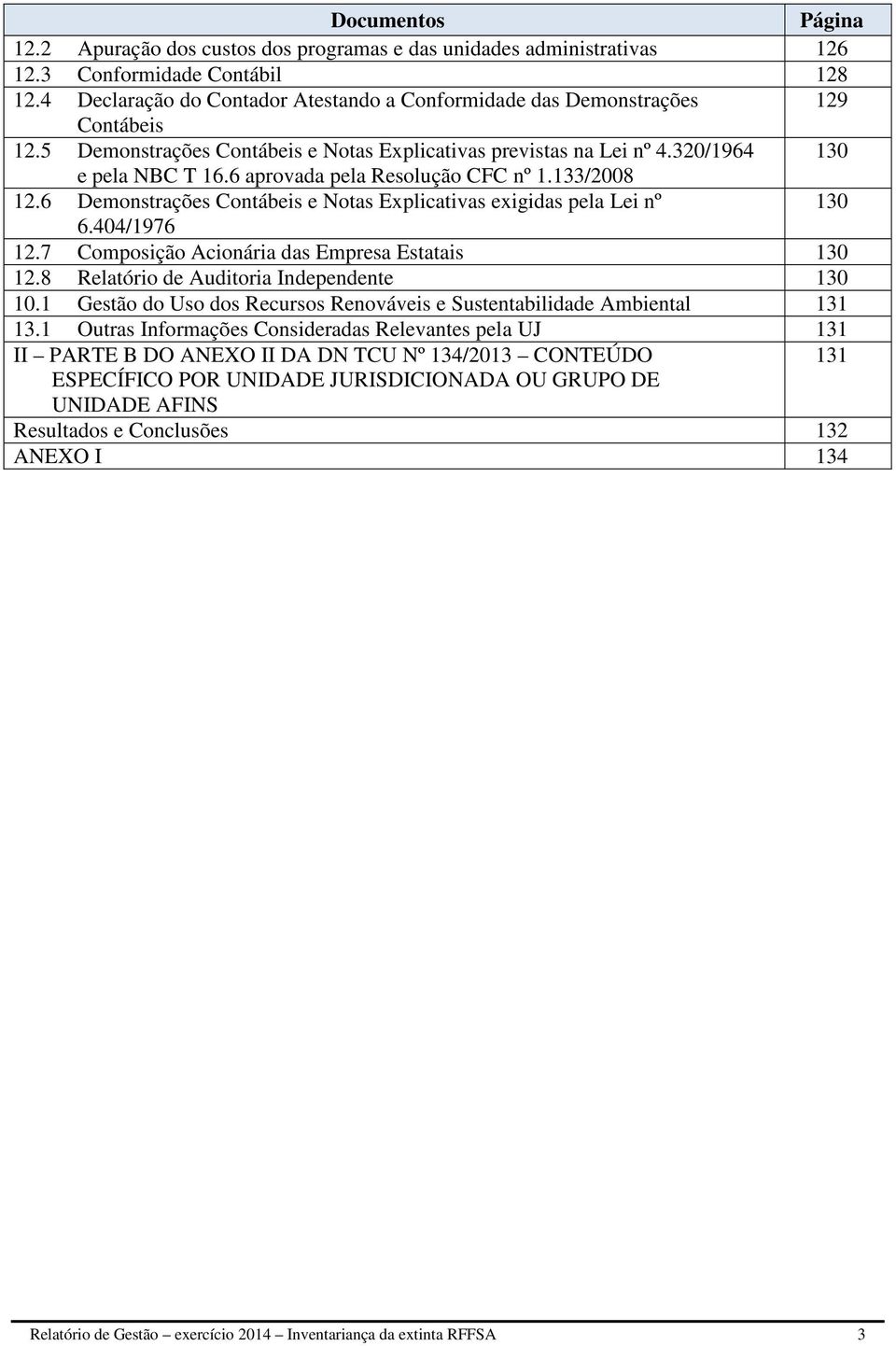 6 aprovada pela Resolução CFC nº 1.133/2008 12.6 Demonstrações Contábeis e Notas Explicativas exigidas pela Lei nº 130 6.404/1976 12.7 Composição Acionária das Empresa Estatais 130 12.