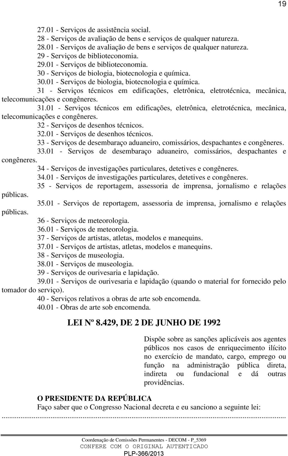 31 - Serviços técnicos em edificações, eletrônica, eletrotécnica, mecânica, telecomunicações e congêneres. 31.