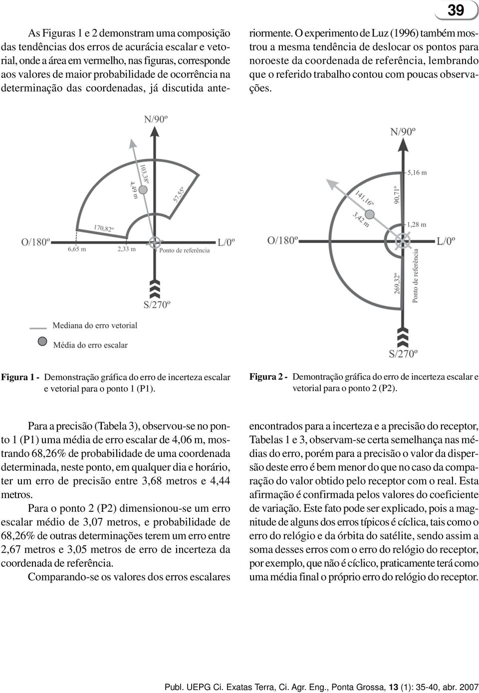 O experimento de Luz (1996) também mostrou a mesma tendência de deslocar os pontos para noroeste da coordenada de referência, lembrando que o referido trabalho contou com poucas observações.