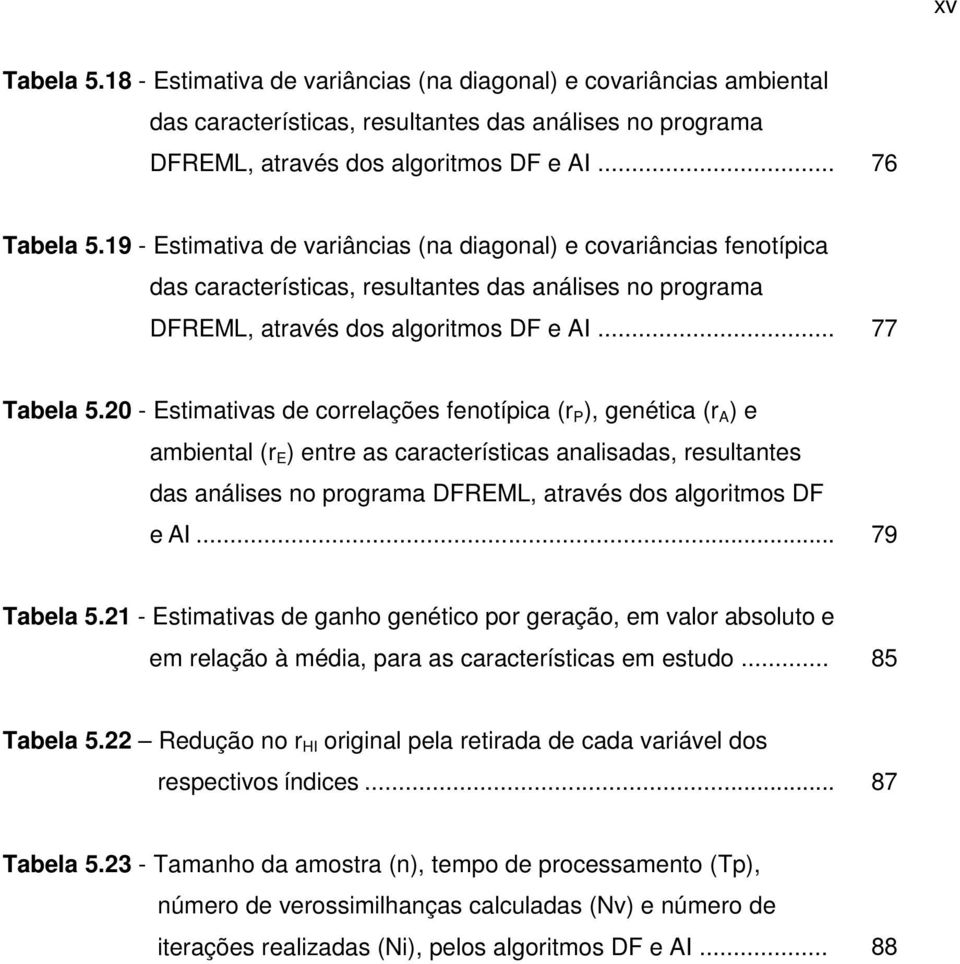 0 - Estimativas de correlações fenotípica (r P ), genética (r A ) e ambiental (r E ) entre as características analisadas, resultantes das análises no programa DFREML, através dos algoritmos DF e AI.