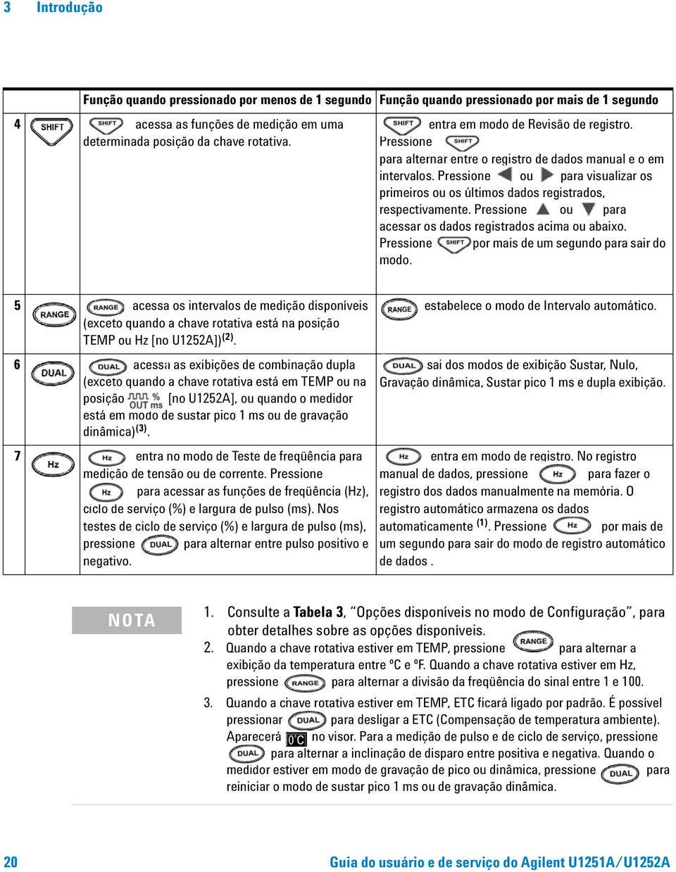 Pressione ou para visualizar os primeiros ou os últimos dados registrados, respectivamente. Pressione ou para acessar os dados registrados acima ou abaixo.