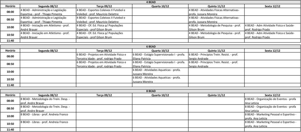 4 BEAD - Of. Ed. Física p/ Populações 4 BEAD - Metodologia de Pesquisa - prof. 4 BEAD - Adm Atividade Fisica e Saúde- André Brauer Especiais - prof prof.