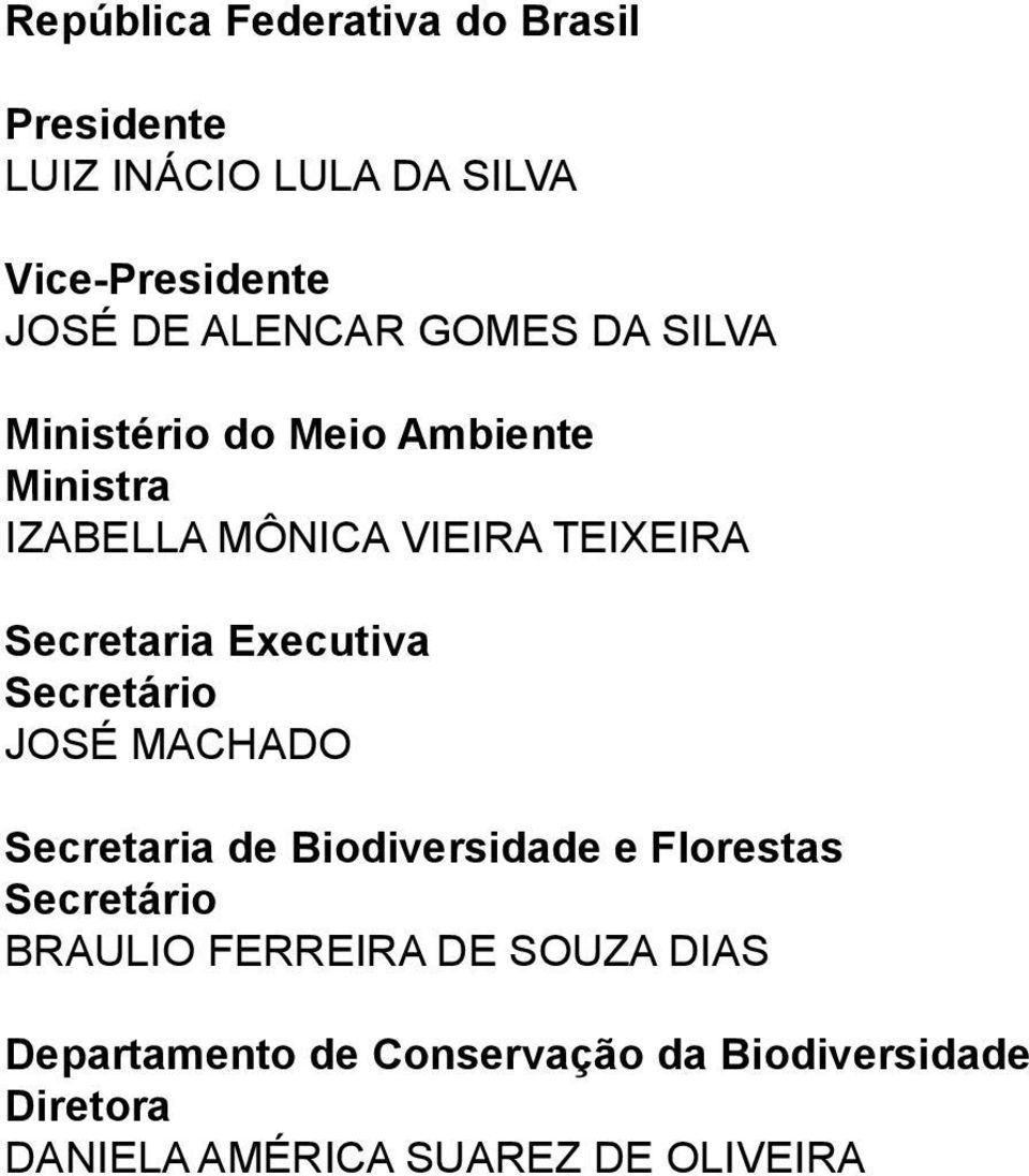 Executiva Secretário JOSÉ MACHADO Secretaria de Biodiversidade e Florestas Secretário BRAULIO