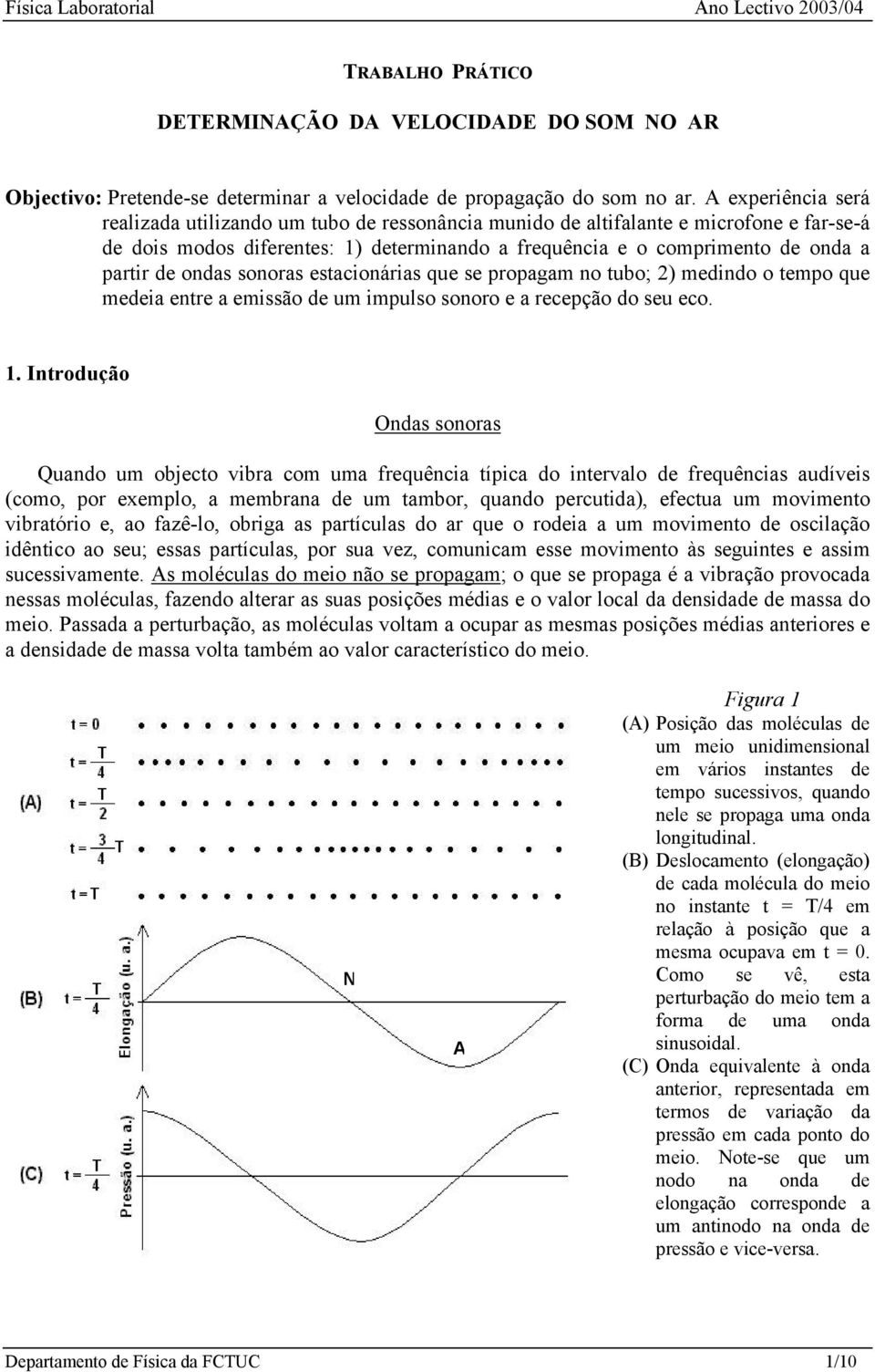 ondas sonoras estacionárias que se propagam no tubo; 2) medindo o tempo que medeia entre a emissão de um impulso sonoro e a recepção do seu eco. 1.