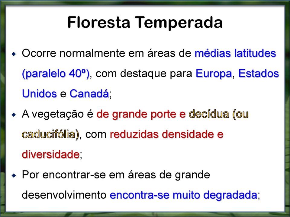 vegetação é de grande porte e, com reduzidas densidade e diversidade;