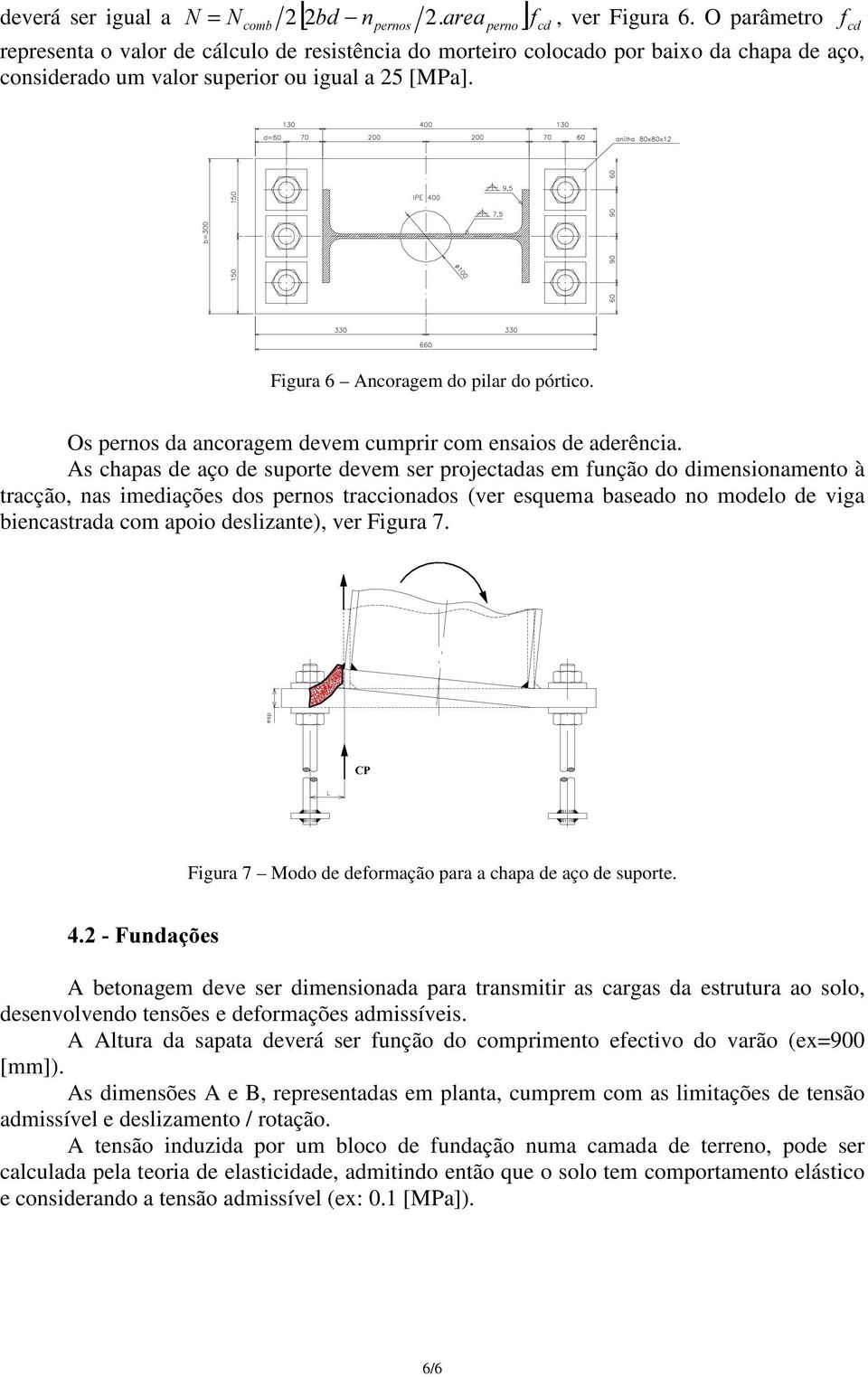 Figura 6 Ancoragem do pilar do pórtico. Os pernos da ancoragem devem cumprir com ensaios de aderência.