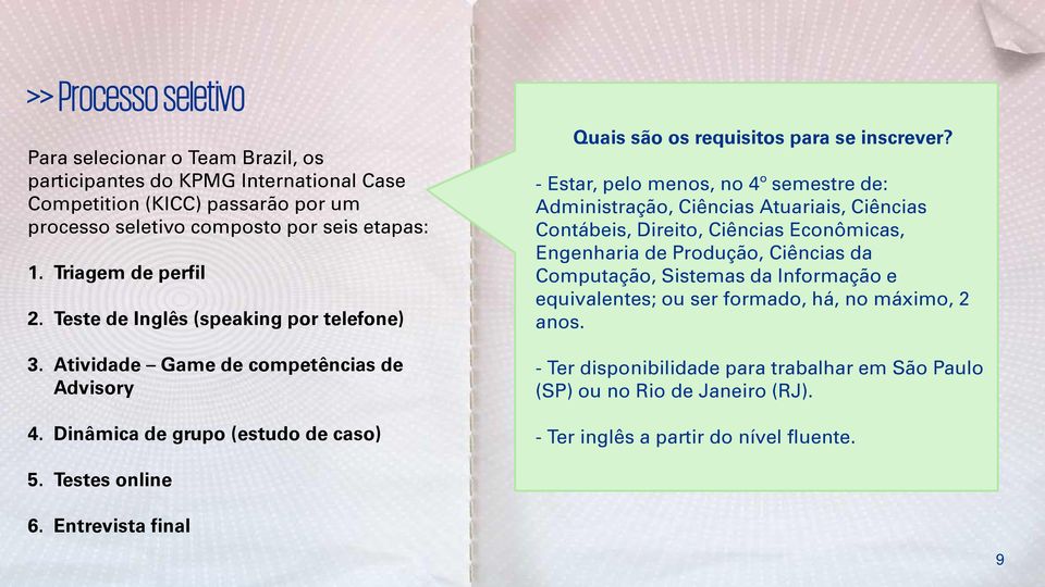 - Estar, pelo menos, no 4º semestre de: Administração, Ciências Atuariais, Ciências Contábeis, Direito, Ciências Econômicas, Engenharia de Produção, Ciências da Computação, Sistemas da