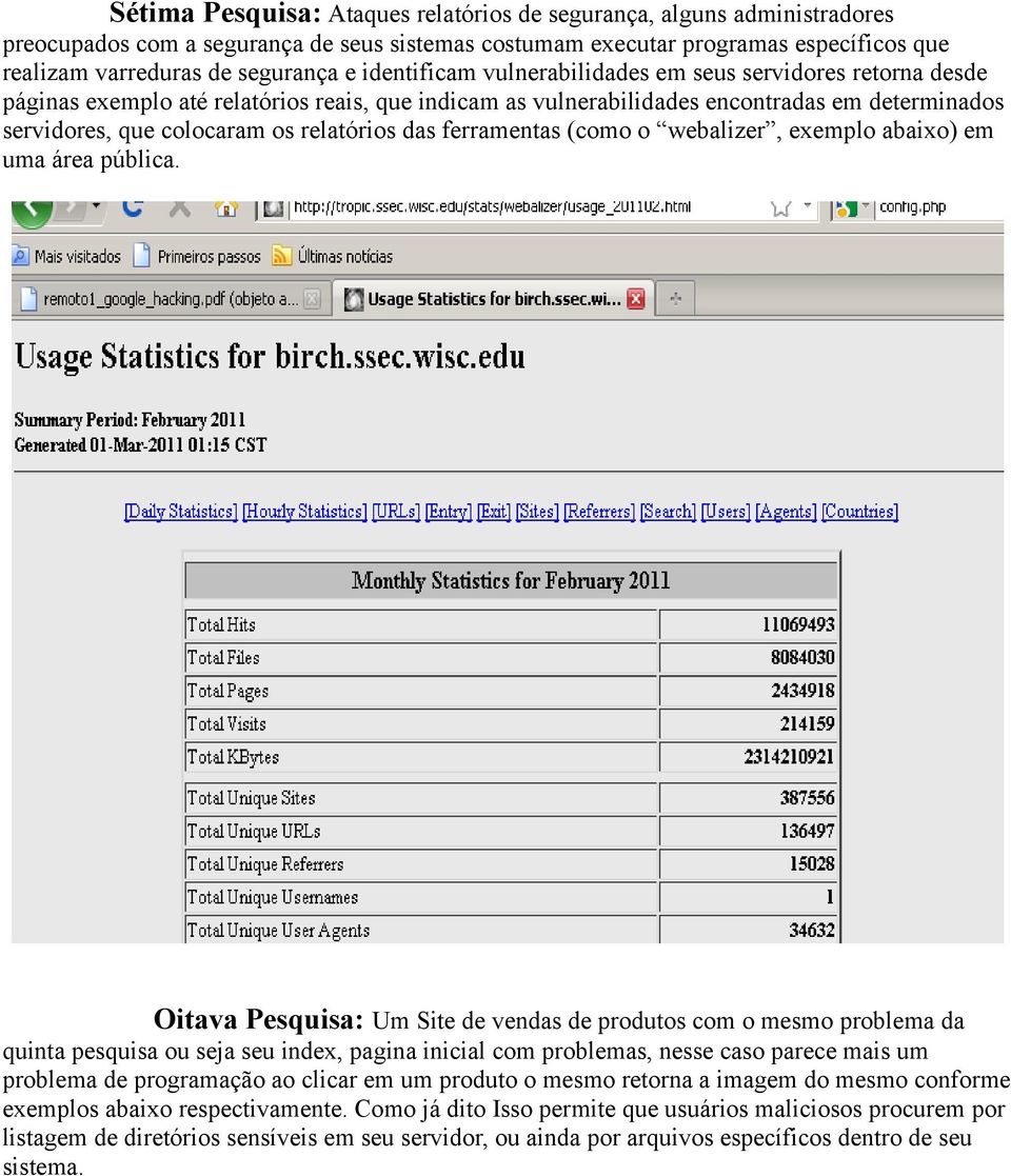 das ferramentas (como o webalizer, exemplo abaixo) em uma área pública.