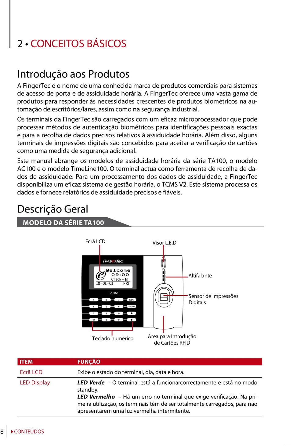 Os terminais da FingerTec são carregados com um eficaz microprocessador que pode processar métodos de autenticação biométricos para identificações pessoais exactas e para a recolha de dados precisos