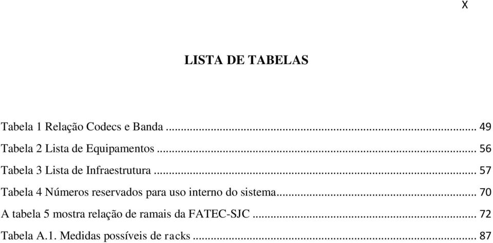 .. 57 Tabela 4 Números reservados para uso interno do sistema.