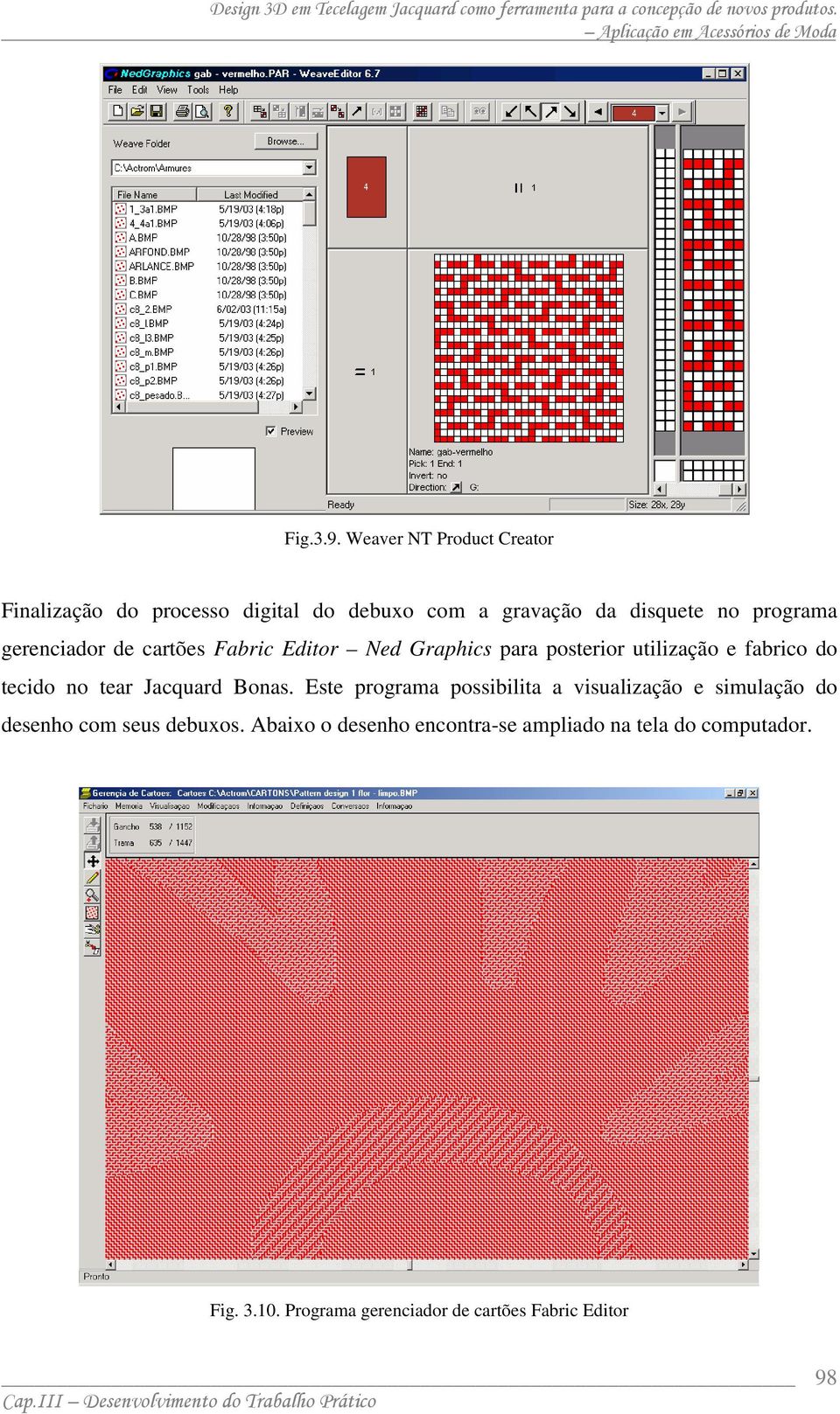 gerenciador de cartões Fabric Editor Ned Graphics para posterior utilização e fabrico do tecido no tear