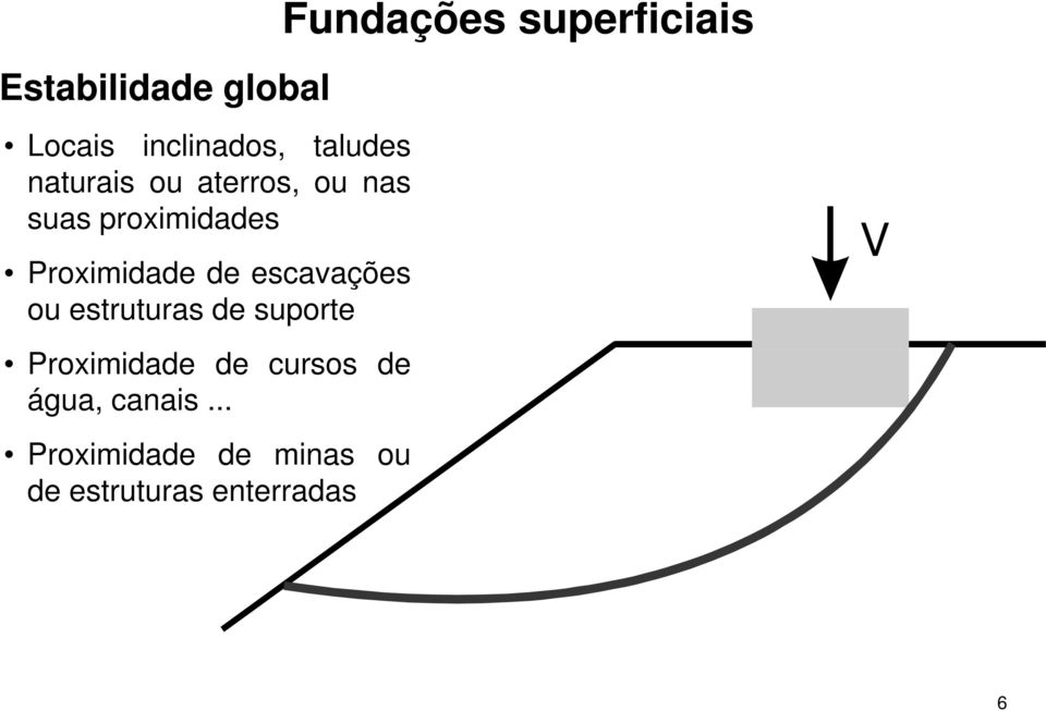 Proximidade de escavações ou estruturas de suporte Proximidade