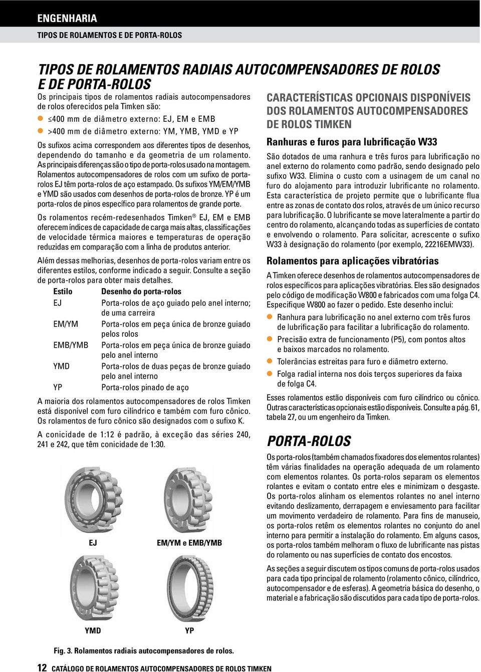 rolamento. As principais diferenças são o tipo de porta-rolos usado na montagem. olamentos autocompensadores de rolos com um sufixo de portarolos EJ têm porta-rolos de aço estampado.