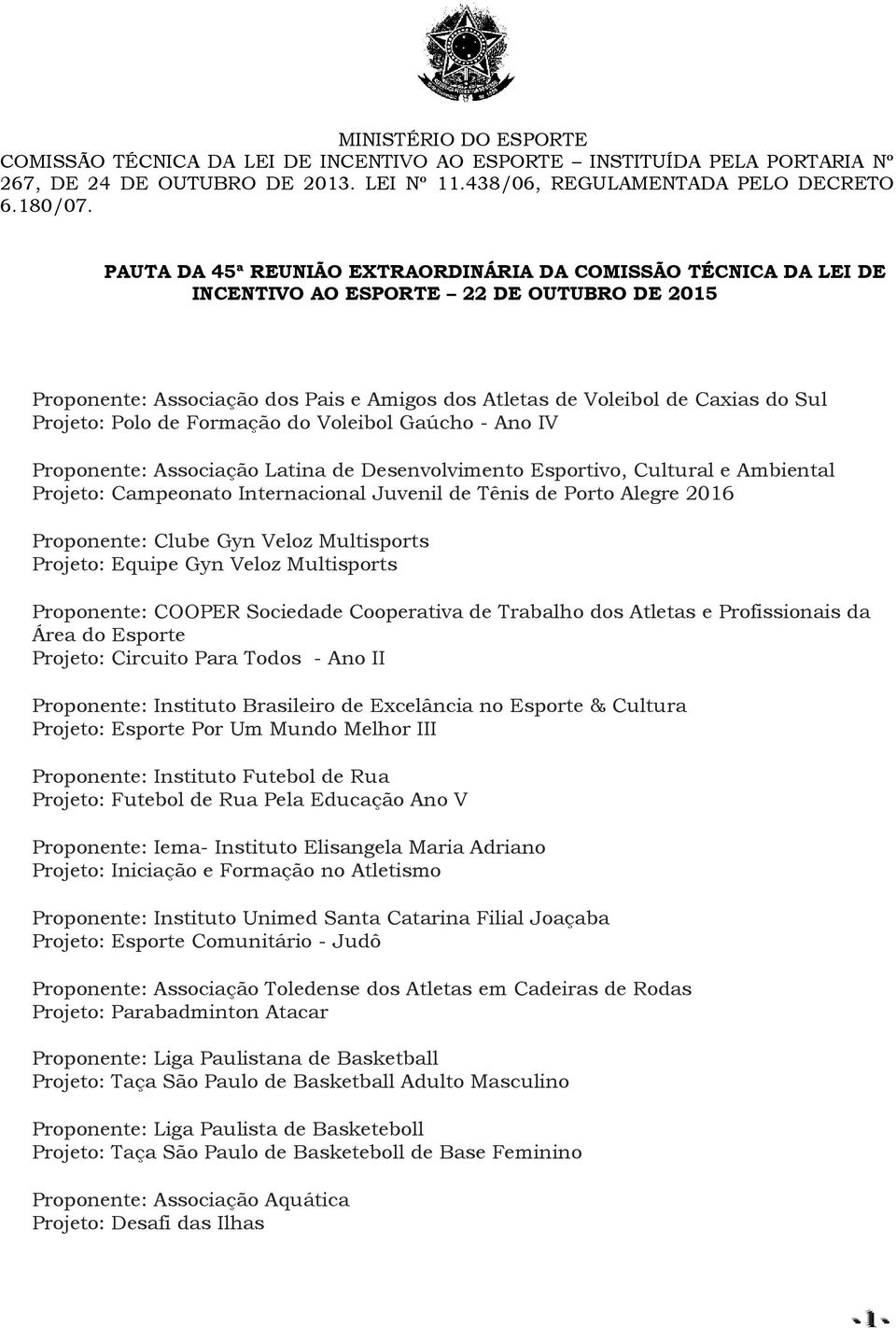 Polo de Formação do Voleibol Gaúcho - Ano IV Proponente: Associação Latina de Desenvolvimento Esportivo, Cultural e Ambiental Projeto: Campeonato Internacional Juvenil de Tênis de Porto Alegre 2016