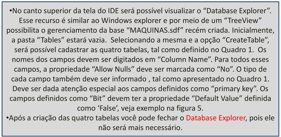 Os nomes dos campos devem ser digitados em ColumnName. Para todos esses campos, a propriedade AllowNulls deve ser marcada como No.