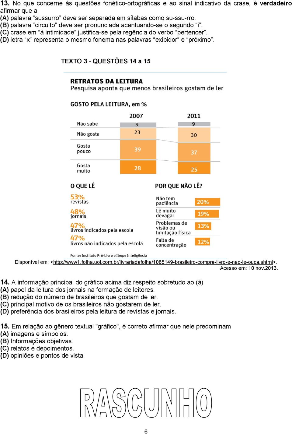 (D) letra x representa o mesmo fonema nas palavras exibidor e próximo. TEXTO 3 - QUESTÕES 14 a 15 Disponível em: <http://www1.folha.uol.com.