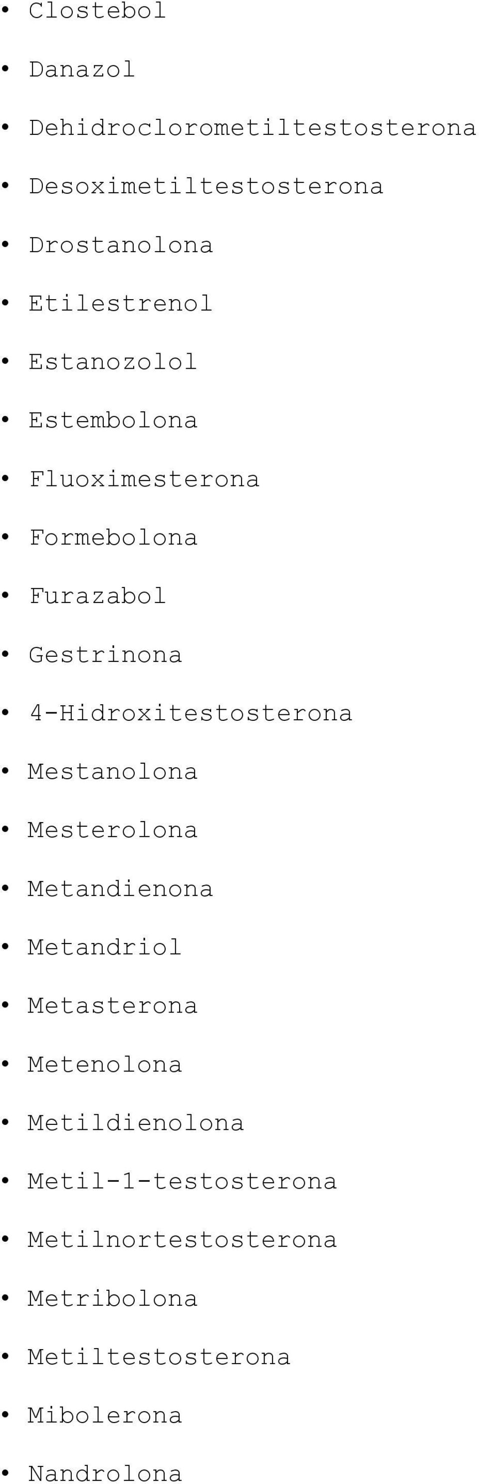 4-Hidroxitestosterona Mestanolona Mesterolona Metandienona Metandriol Metasterona Metenolona