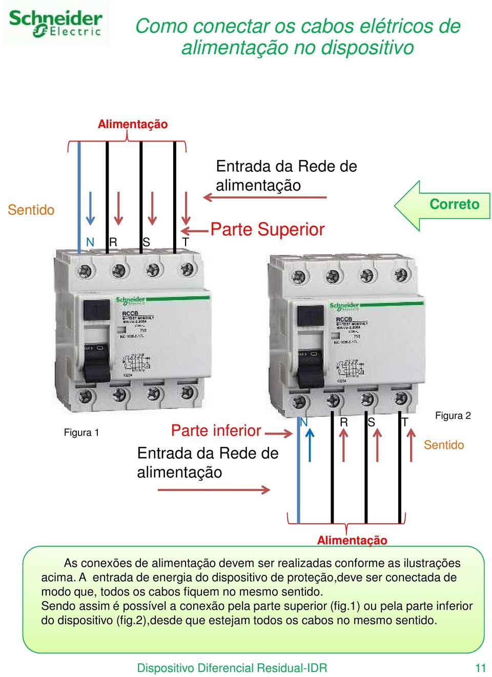 acima. A entrada de energia do dispositivo de proteção,deve ser conectada de modo que, todos os cabos fiquem no mesmo sentido.