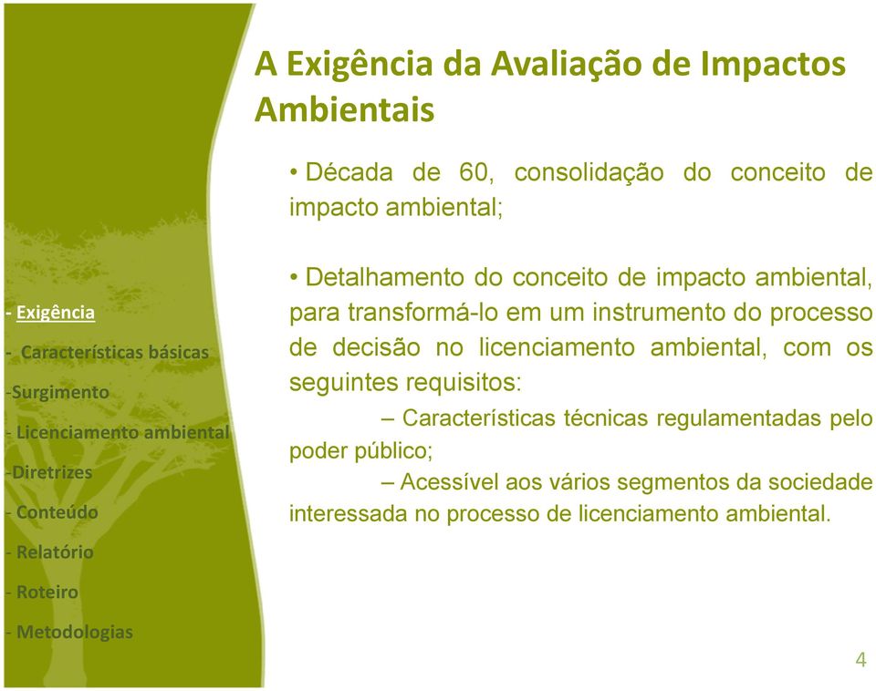 instrumento do processo de decisão no licenciamento ambiental, com os seguintes requisitos: Características técnicas