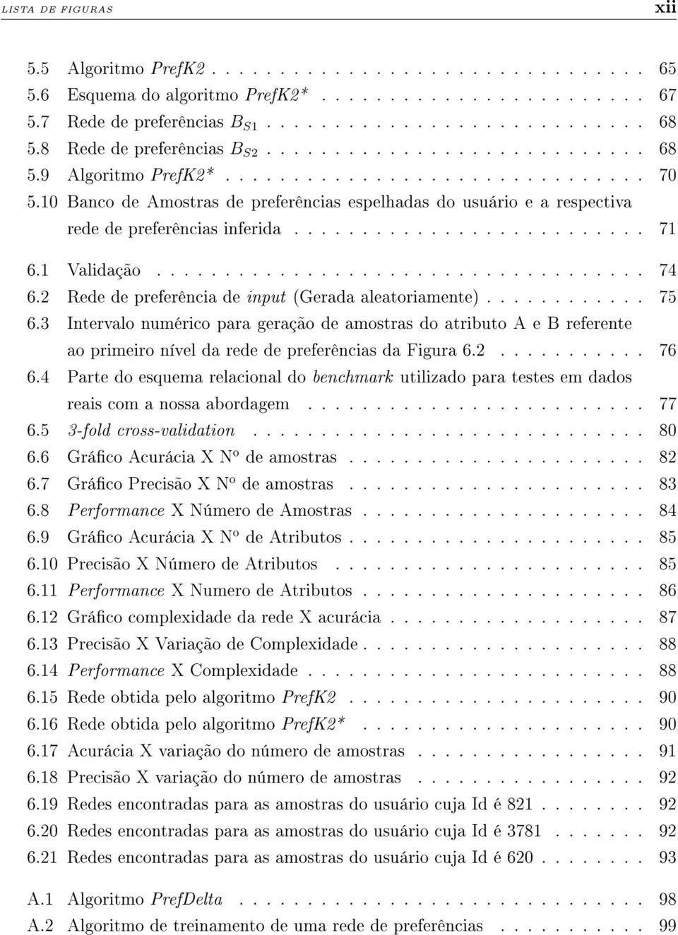 10 Banco de Amostras de preferências espelhadas do usuário e a respectiva rede de preferências inferida.......................... 71 6.1 Validação.................................... 74 6.