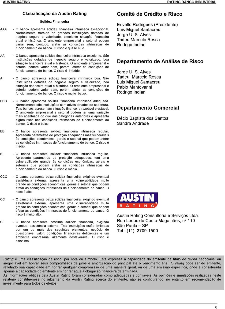 O ambiente empresarial e setorial podem variar sem, contudo, afetar as condições intrínsecas de funcionamento do banco. O risco é quase nulo.