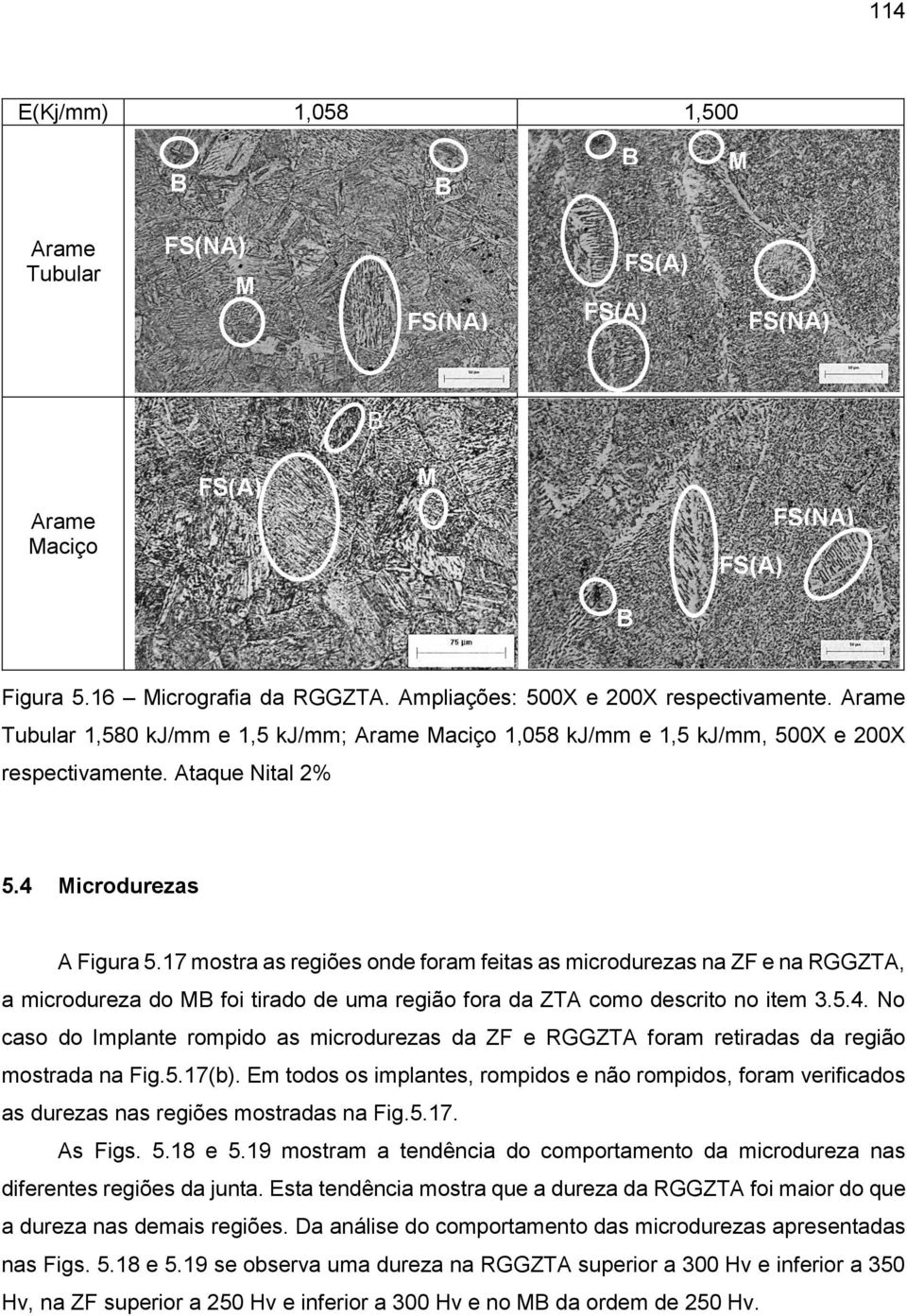 17 mostra as regiões onde foram feitas as microdurezas na ZF e na RGGZTA, a microdureza do MB foi tirado de uma região fora da ZTA como descrito no item 3.5.4.