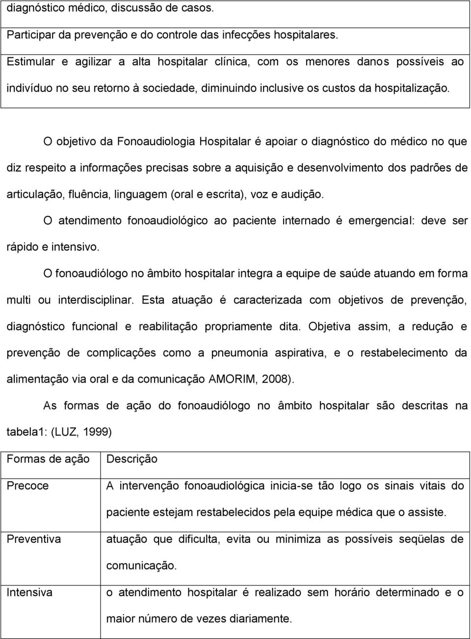 O objetivo da Fonoaudiologia Hospitalar é apoiar o diagnóstico do médico no que diz respeito a informações precisas sobre a aquisição e desenvolvimento dos padrões de articulação, fluência, linguagem