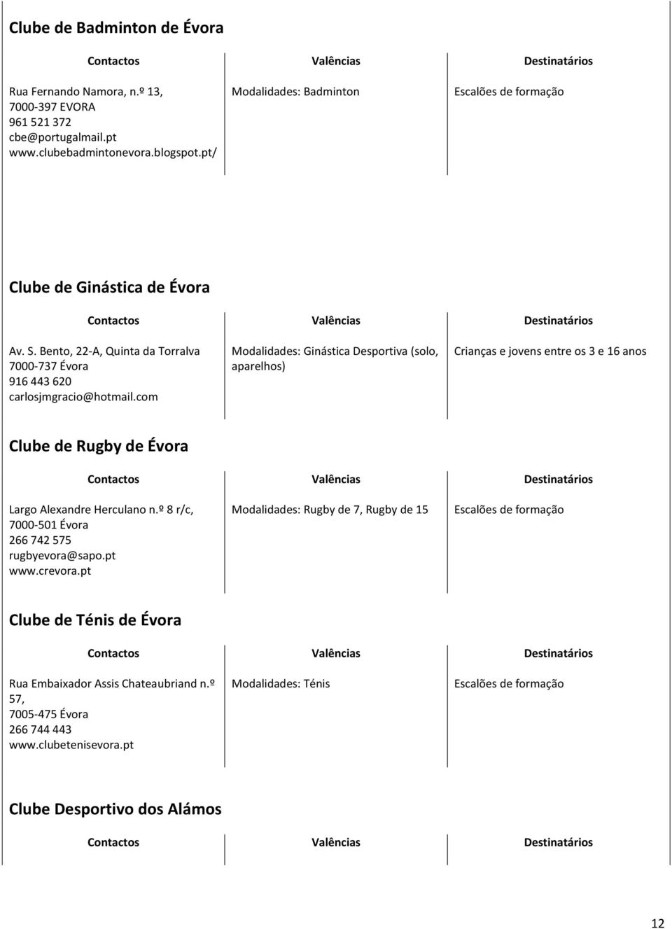 com Modalidades: Ginástica Desportiva (solo, aparelhos) Crianças e jovens entre os 3 e 16 anos Clube de Rugby de Évora Largo Alexandre Herculano n.