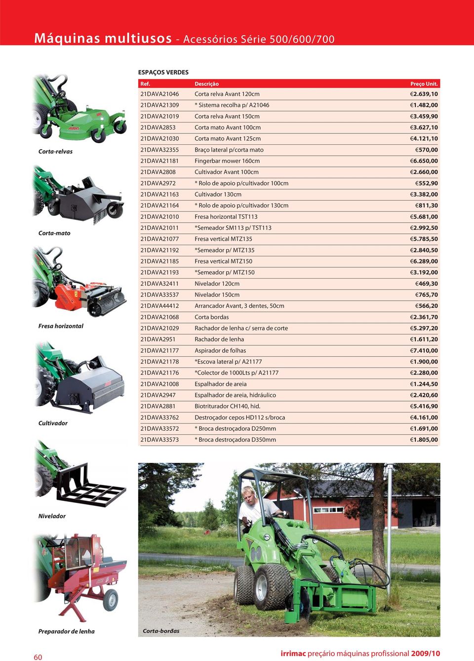 121,10 21DAVA32355 Braço lateral p/corta mato 570,00 21DAVA21181 Fingerbar mower 160cm 6.650,00 21DAVA2808 Cultivador Avant 100cm 2.