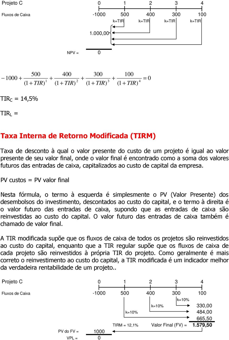 final, onde o valor final é encontrado como a soma dos valores futuros das entradas de caixa, capitalizados ao custo de capital da empresa.