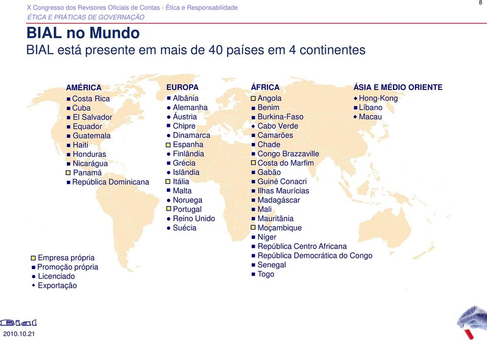 Malta Noruega Portugal Reino Unido Suécia ÁFRICA Angola Benim Burkina-Faso Cabo Verde Camarões Chade Congo Brazzaville Costa do Marfim Gabão Guiné Conacri Ilhas