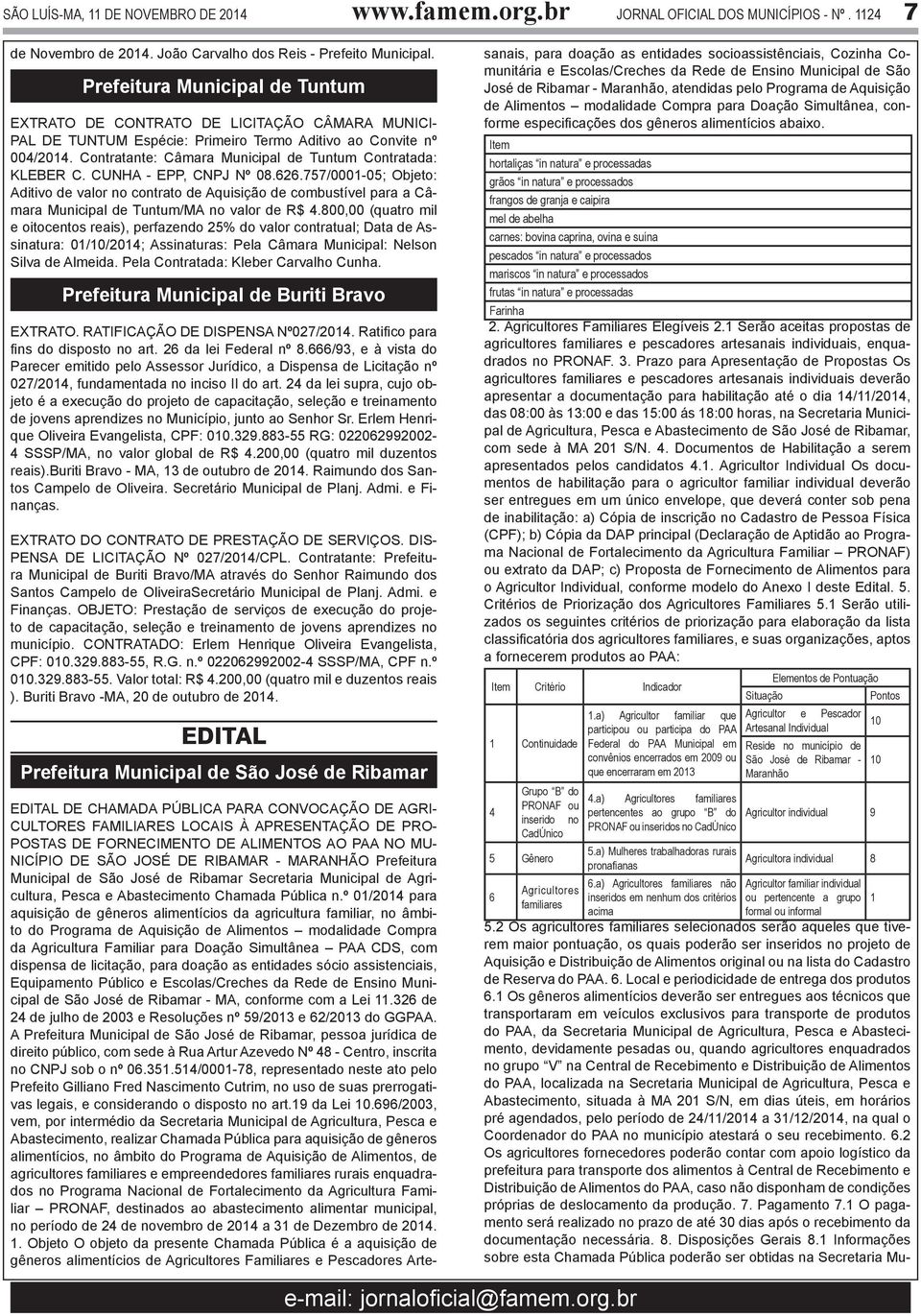 Contratante: Câmara Municipal de Tuntum Contratada: KLEBER C. CUNHA - EPP, CNPJ Nº 08.626.