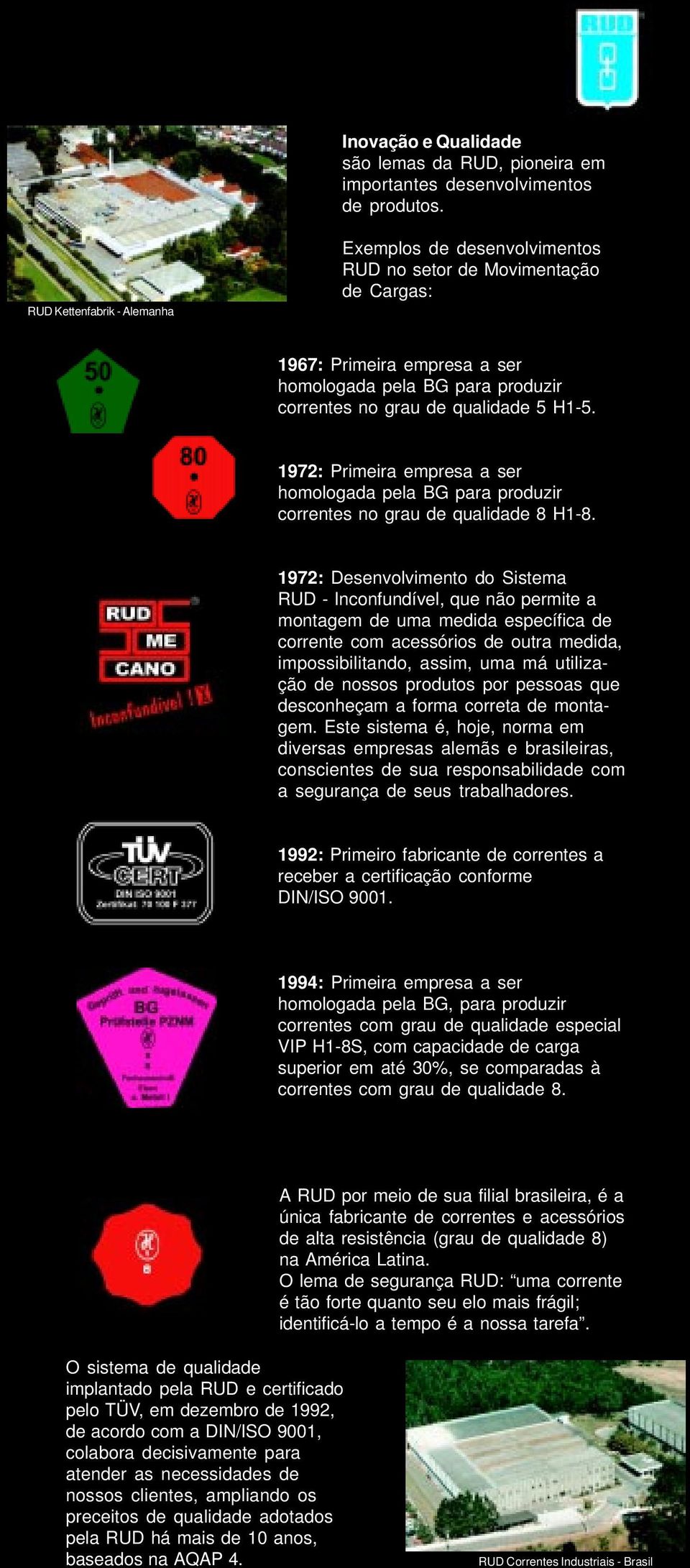 1972: Primeira empresa a ser homologada pela G para produzir correntes no grau de qualidade H.