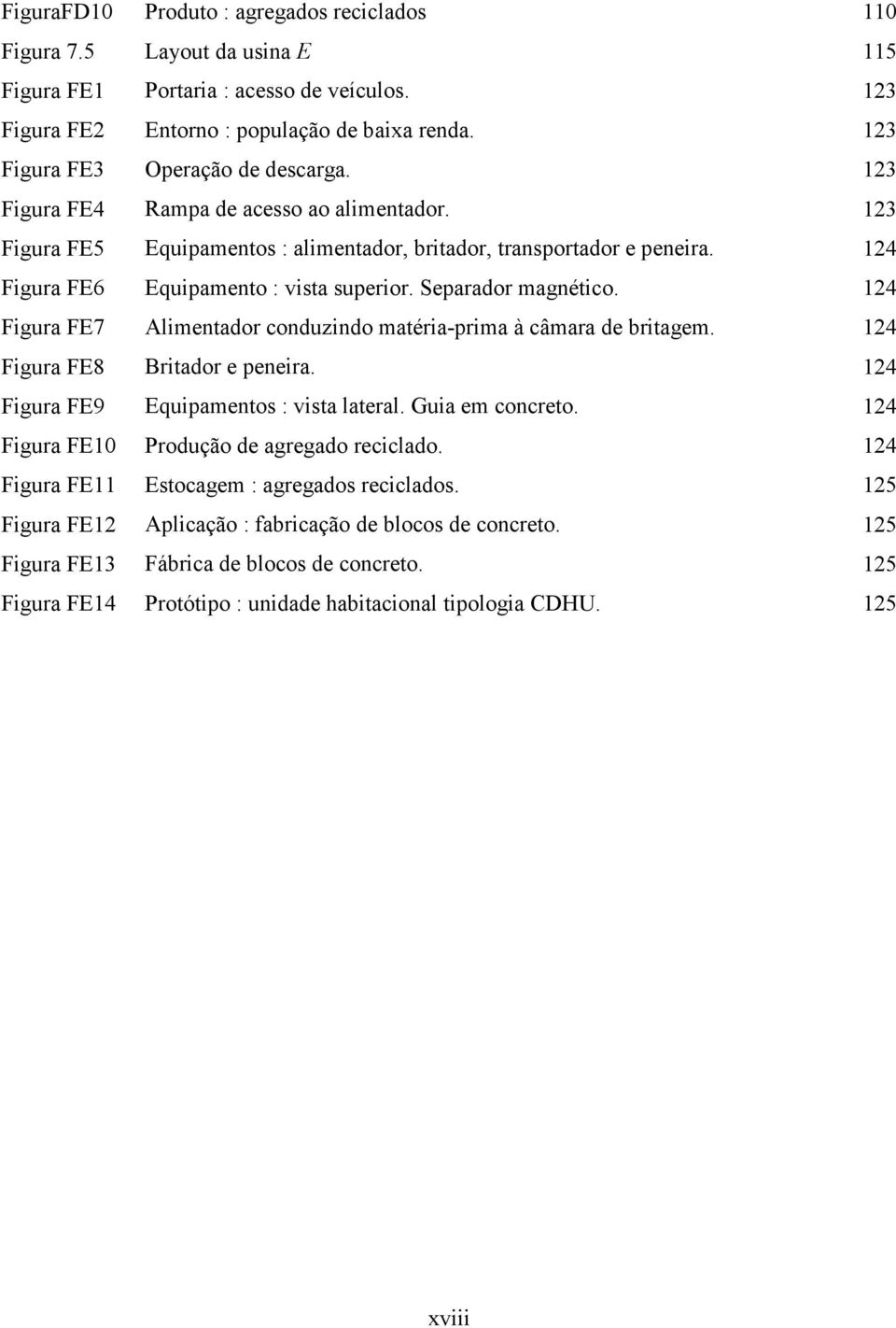 124 Figura FE6 Equipamento : vista superior. Separador magnético. 124 Figura FE7 Alimentador conduzindo matéria-prima à câmara de britagem. 124 Figura FE8 Britador e peneira.