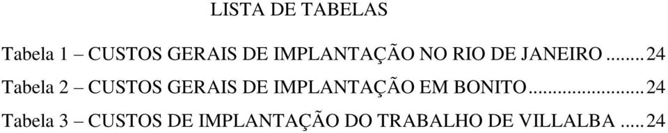 .. 24 Tabela 2 CUSTOS GERAIS DE IMPLANTAÇÃO EM