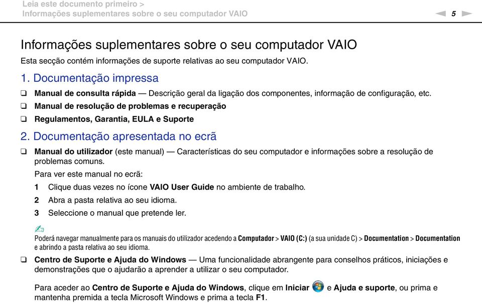 Manual de resolução de problemas e recuperação Regulamentos, Garantia, EULA e Suporte 2.