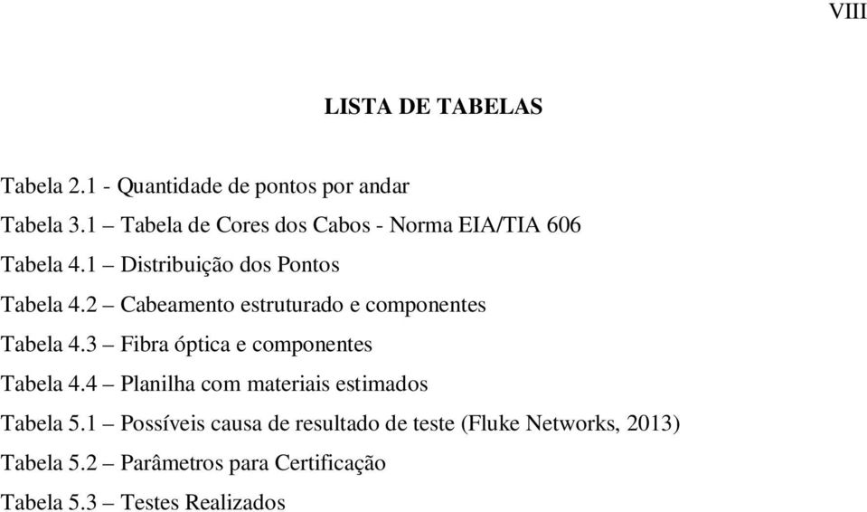 2 Cabeamento estruturado e componentes Tabela 4.3 Fibra óptica e componentes Tabela 4.