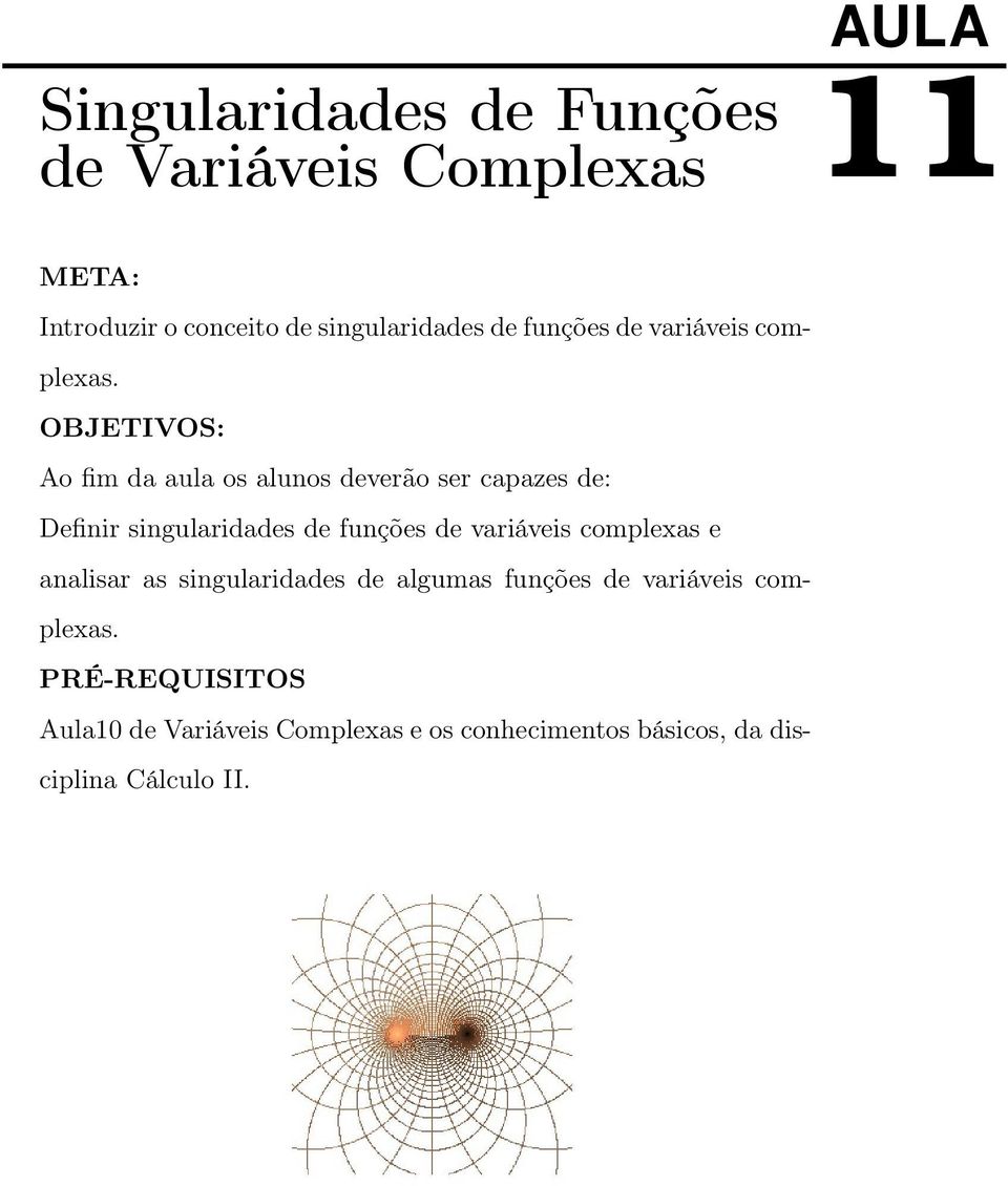 OBJETIVOS: Ao fim da aula os alunos deverão ser capazes de: Definir singularidades de funções de variáveis