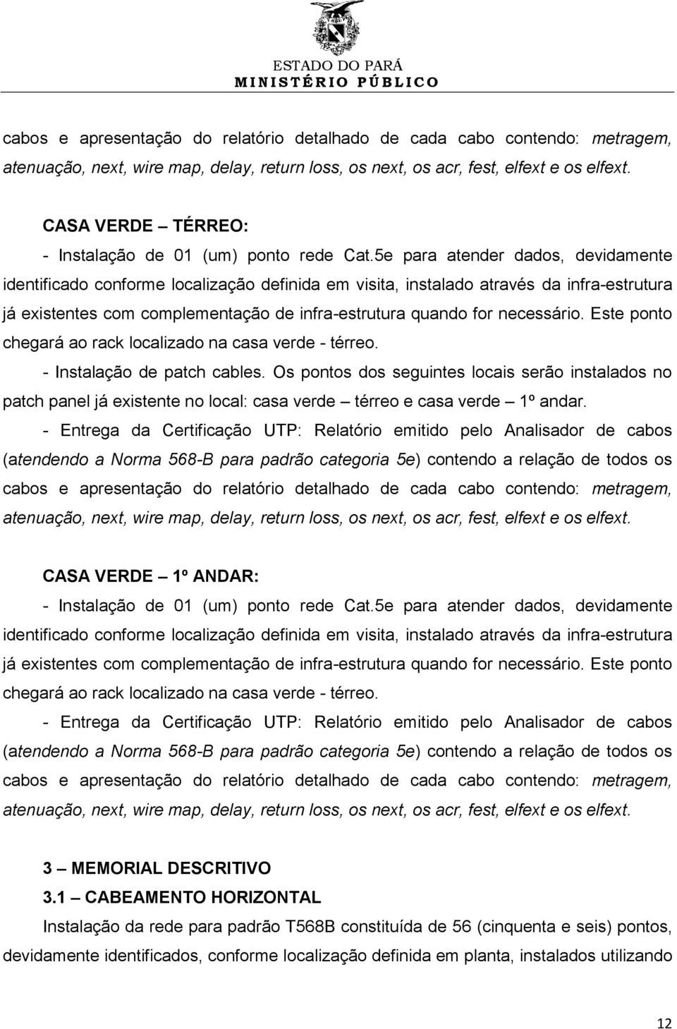 Este ponto chegará ao rack localizado na casa verde - térreo. - Instalação de patch cables.