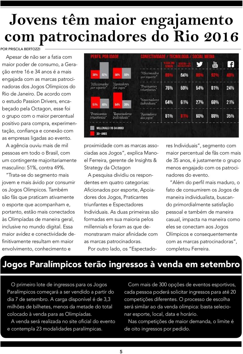 De acordo com o estudo Passion Drivers, encabeçado pela Octagon, esse foi o grupo com o maior percentual positivo para compra, experimentação, confiança e conexão com as empresas ligadas ao evento.